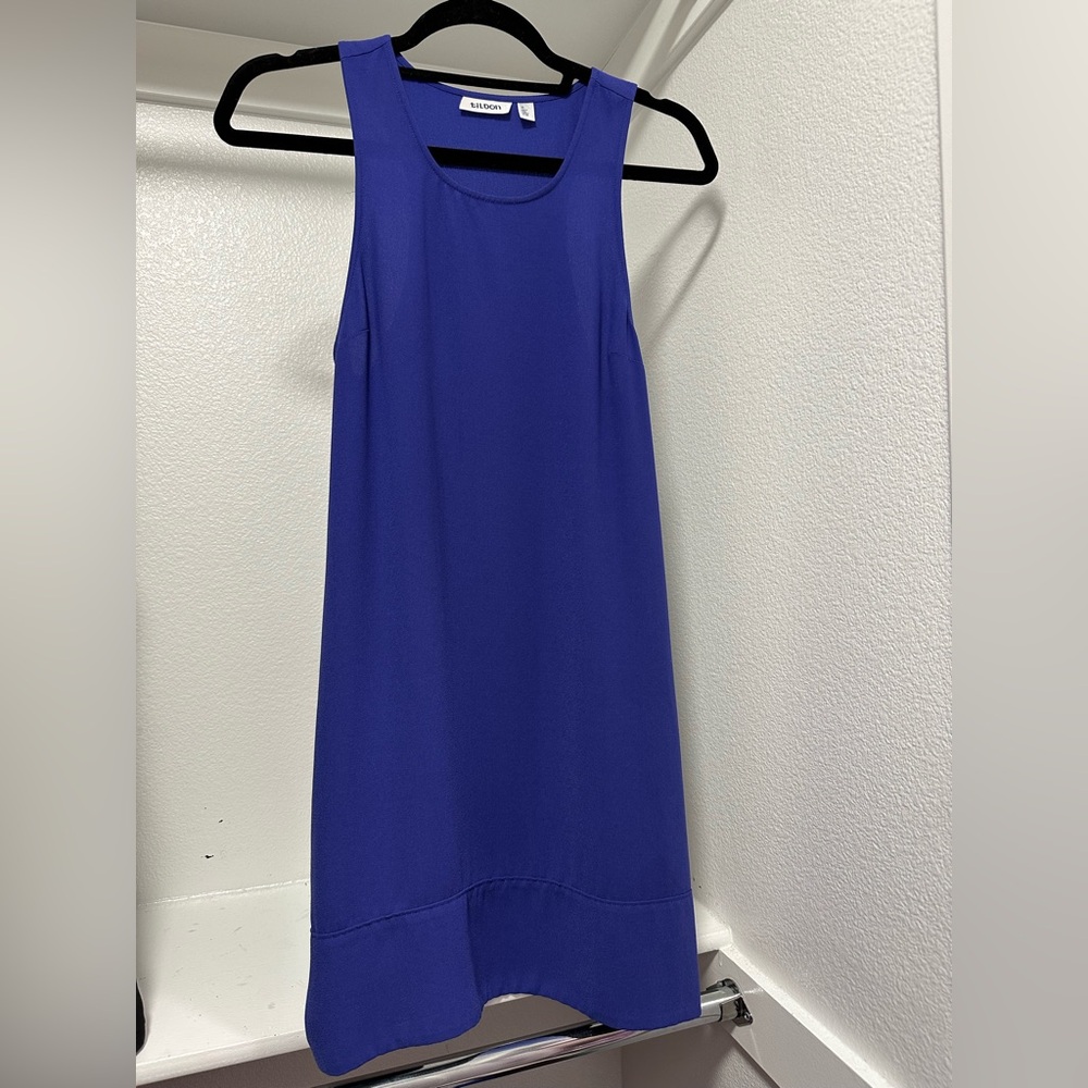Tildon Blue Sheath Mini Dress Sleeveless Crew Neck